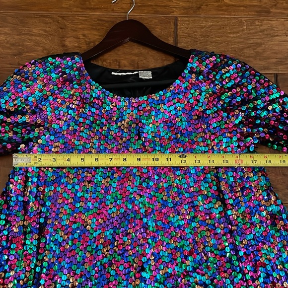 80s  Multicolor Sequin Long Sleeve Dress size 8 micro mini dress - Picture 10 of 13